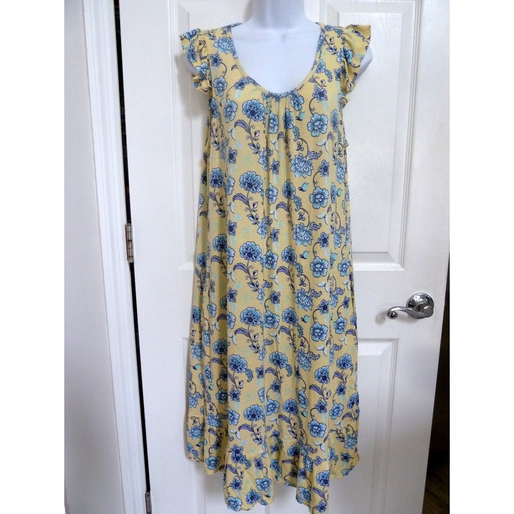 Croft & Barrow Womens Medium Floral Ruffle Midi Night Gown Sleepwear Yellow Blue